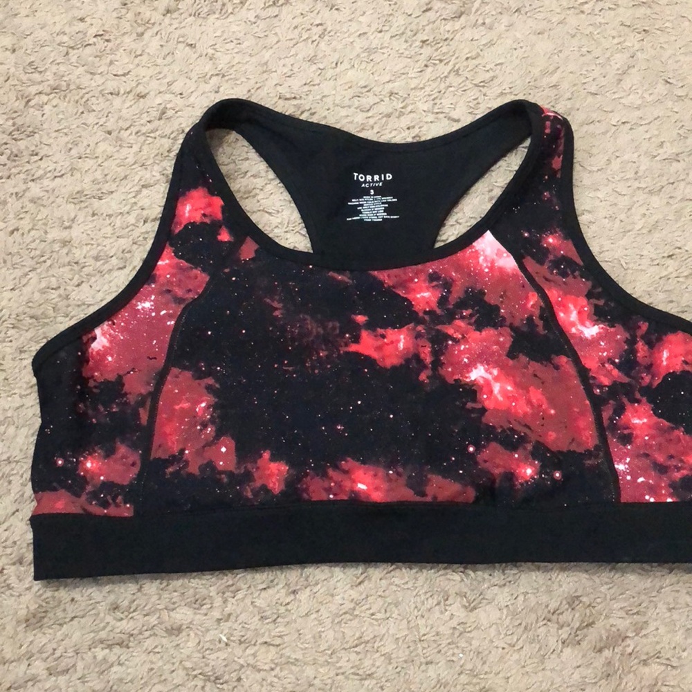 Red galaxy sports bra. Size 3. Worn to try on.